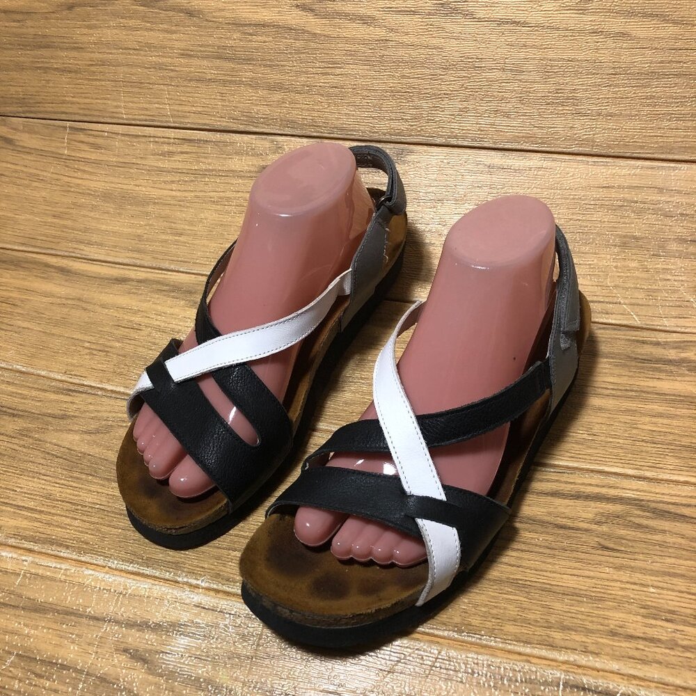 Naot women black & white leather sandals, 10